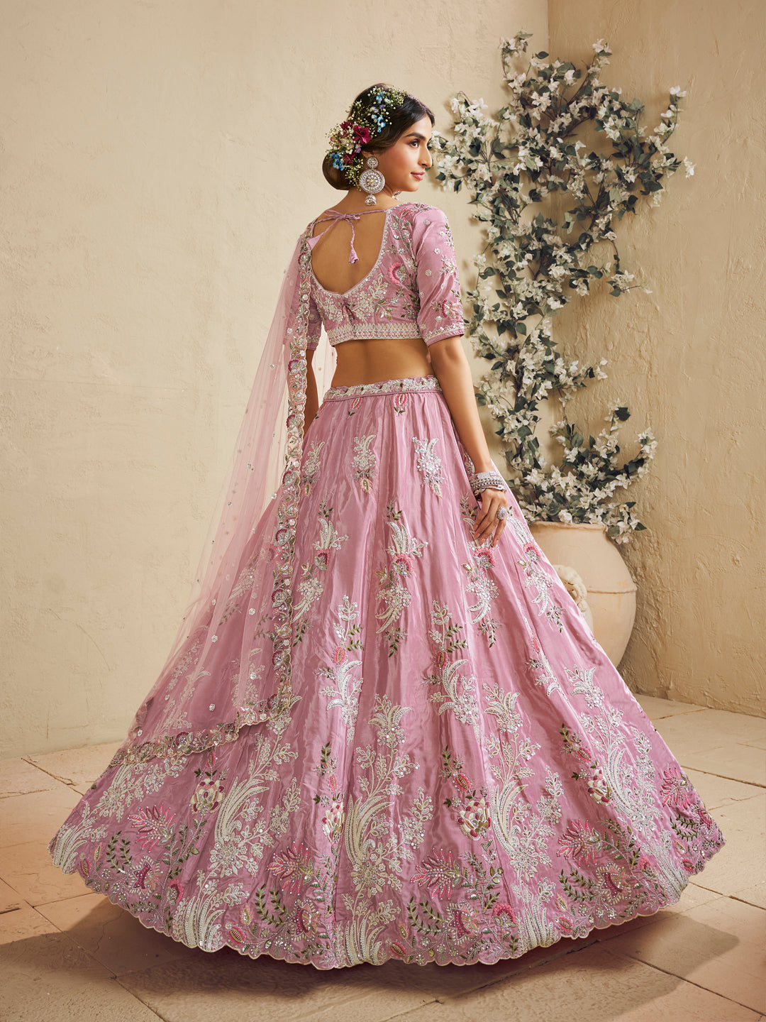 Satin Silk Sequins Embroidered Semi-Stitched Lehenga Choli with Dupatta