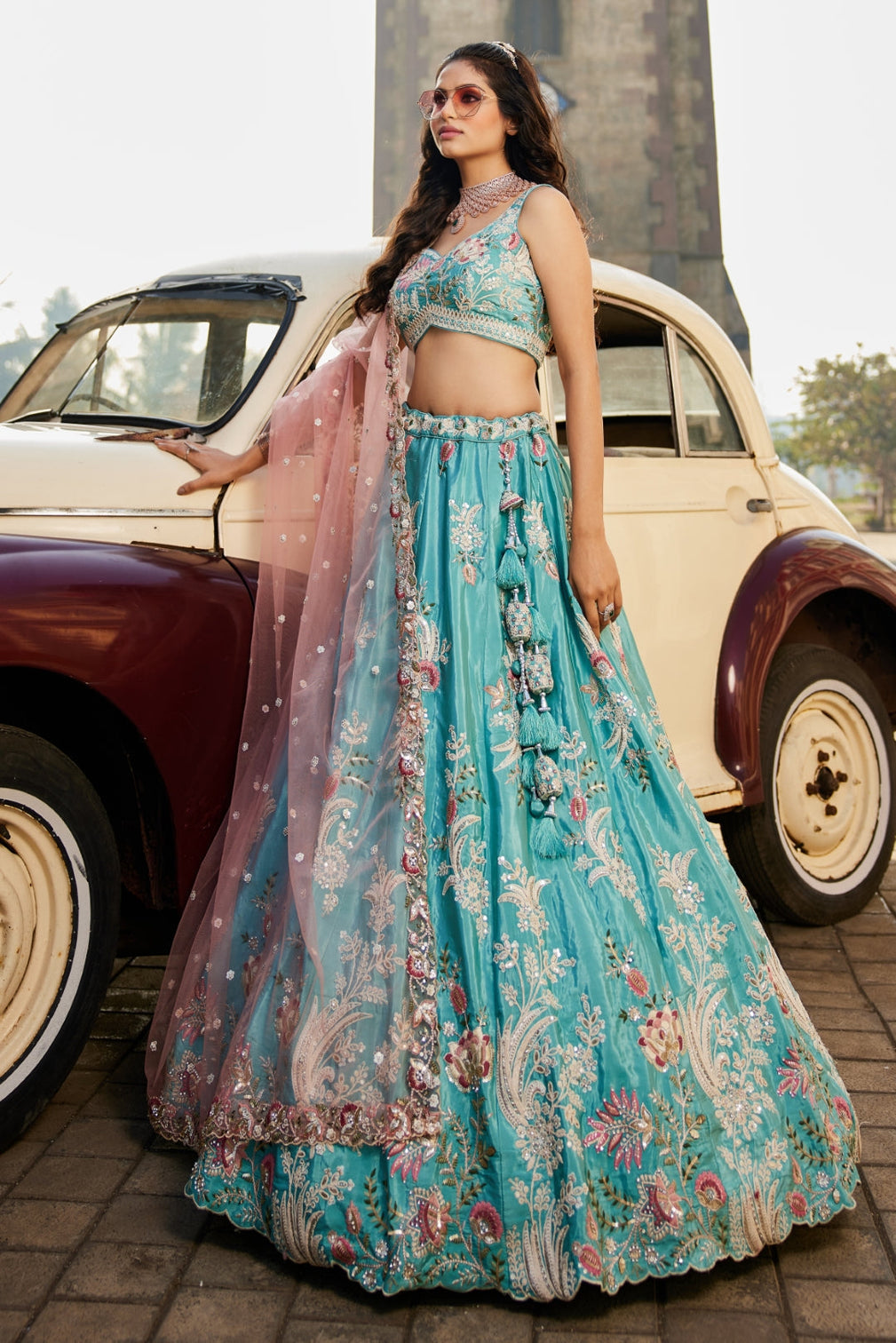 Satin Silk Sequins Embroidered Semi-Stitched Lehenga Choli with Dupatta