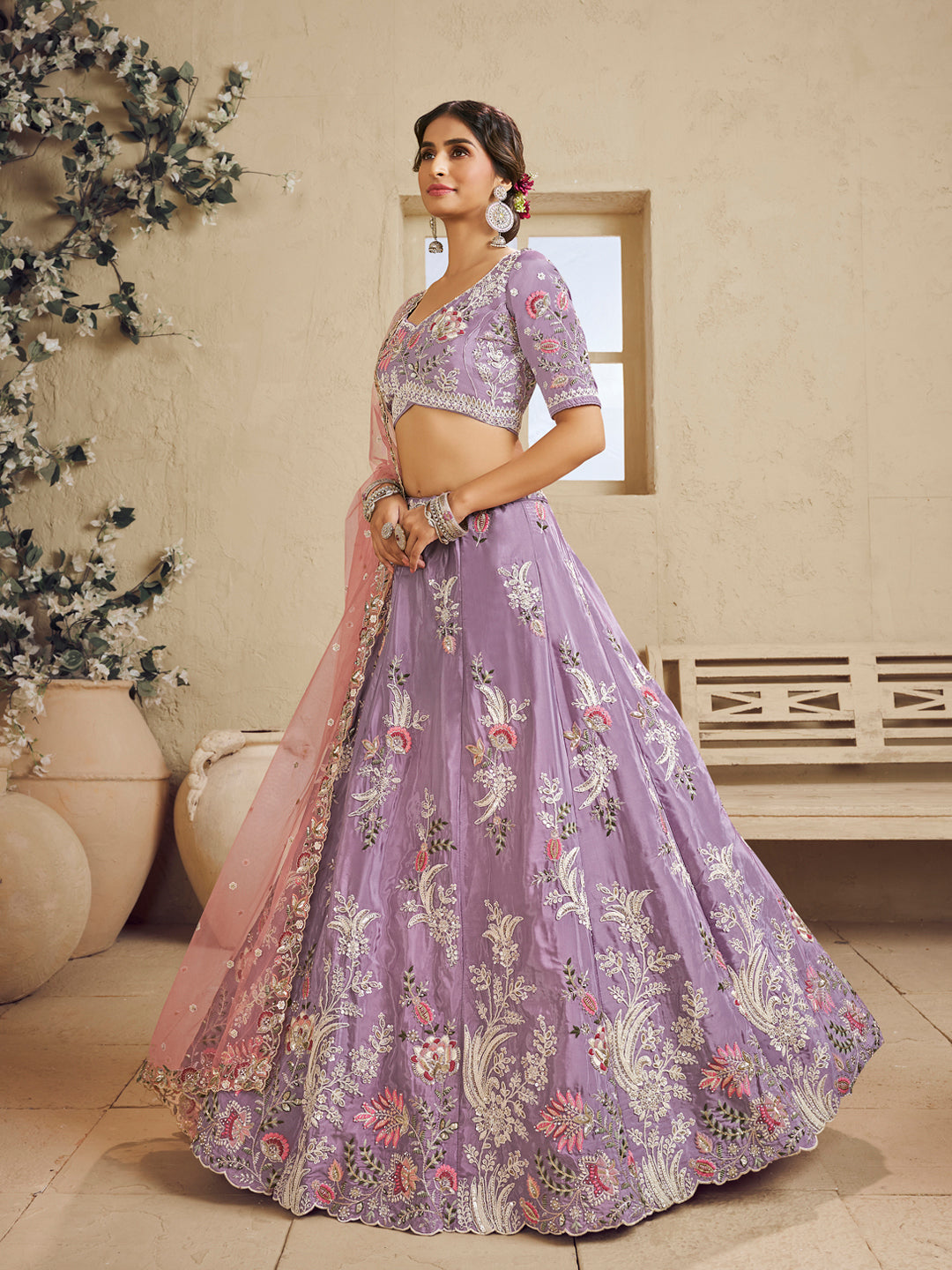 Satin Silk Sequins Embroidered Semi-Stitched Lehenga Choli with Dupatta