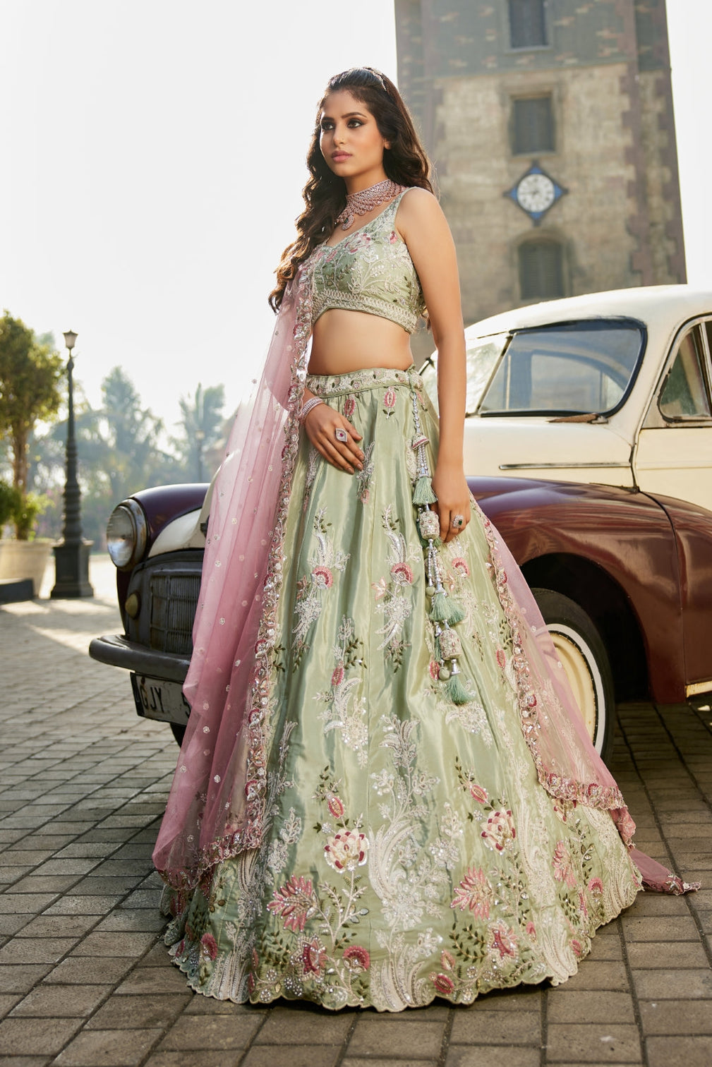 Satin Silk Sequins Embroidered Semi-Stitched Lehenga Choli with Dupatta