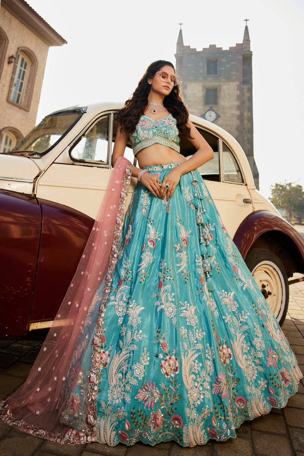 Satin Silk Sequins Embroidered Semi-Stitched Lehenga Choli with Dupatta