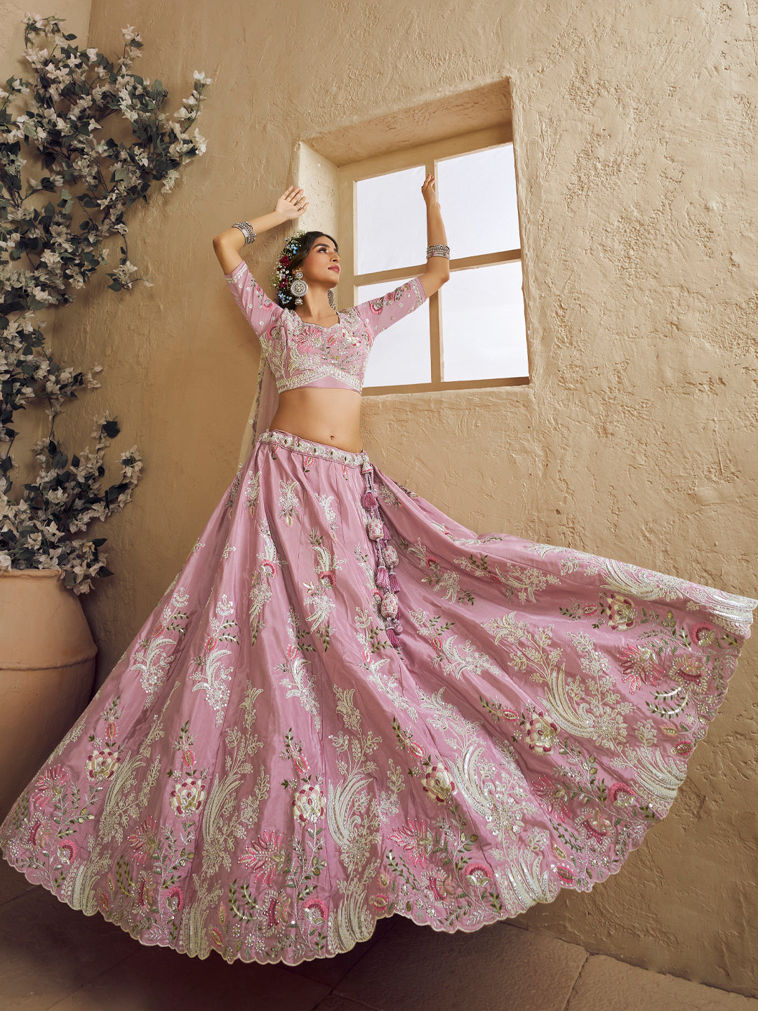 Satin Silk Sequins Embroidered Semi-Stitched Lehenga Choli with Dupatta