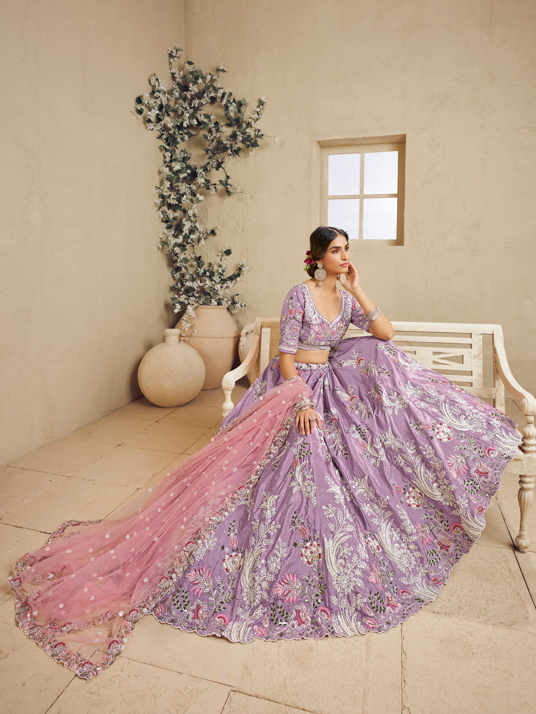 Satin Silk Sequins Embroidered Semi-Stitched Lehenga Choli with Dupatta