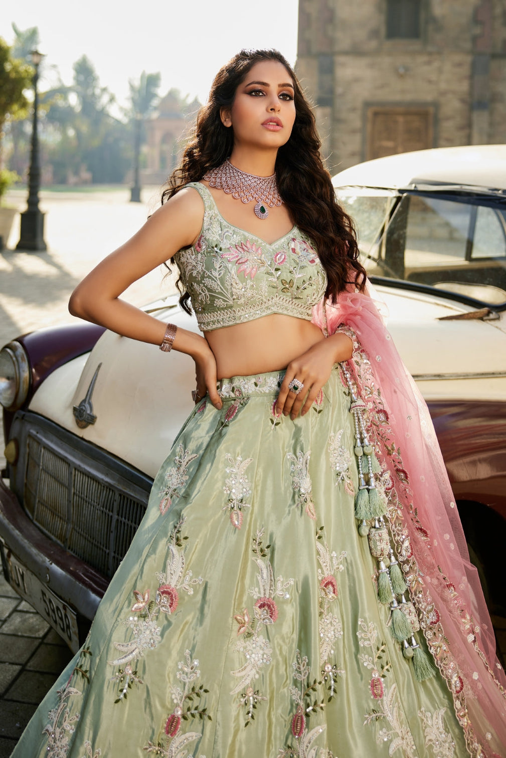 Satin Silk Sequins Embroidered Semi-Stitched Lehenga Choli with Dupatta