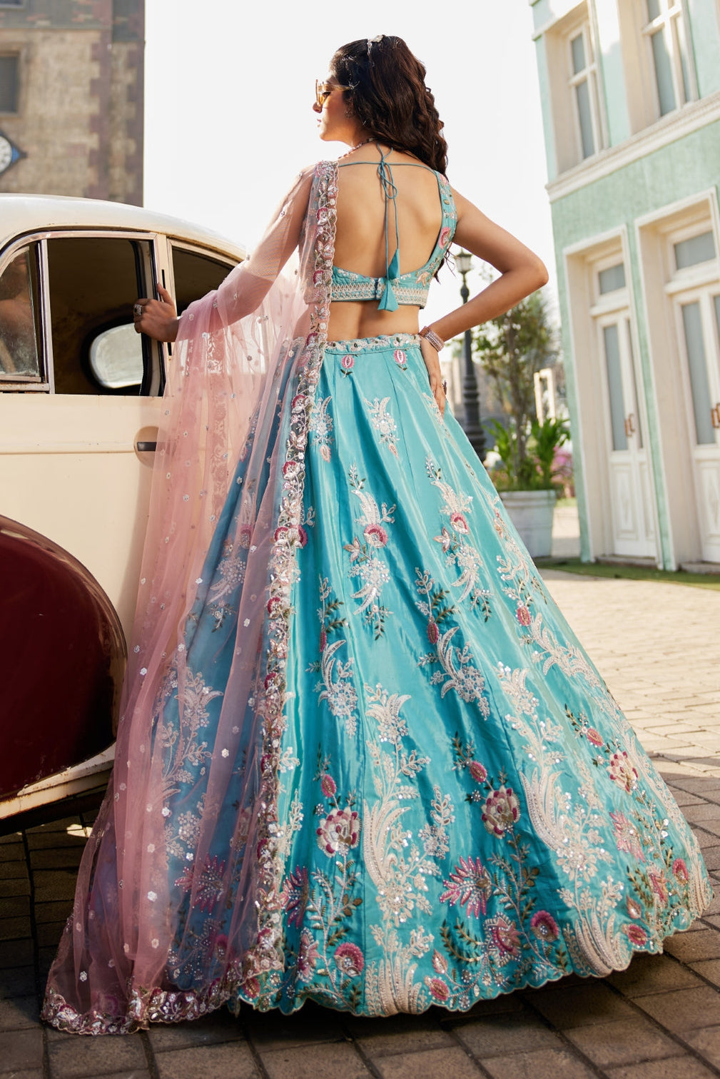 Satin Silk Sequins Embroidered Semi-Stitched Lehenga Choli with Dupatta