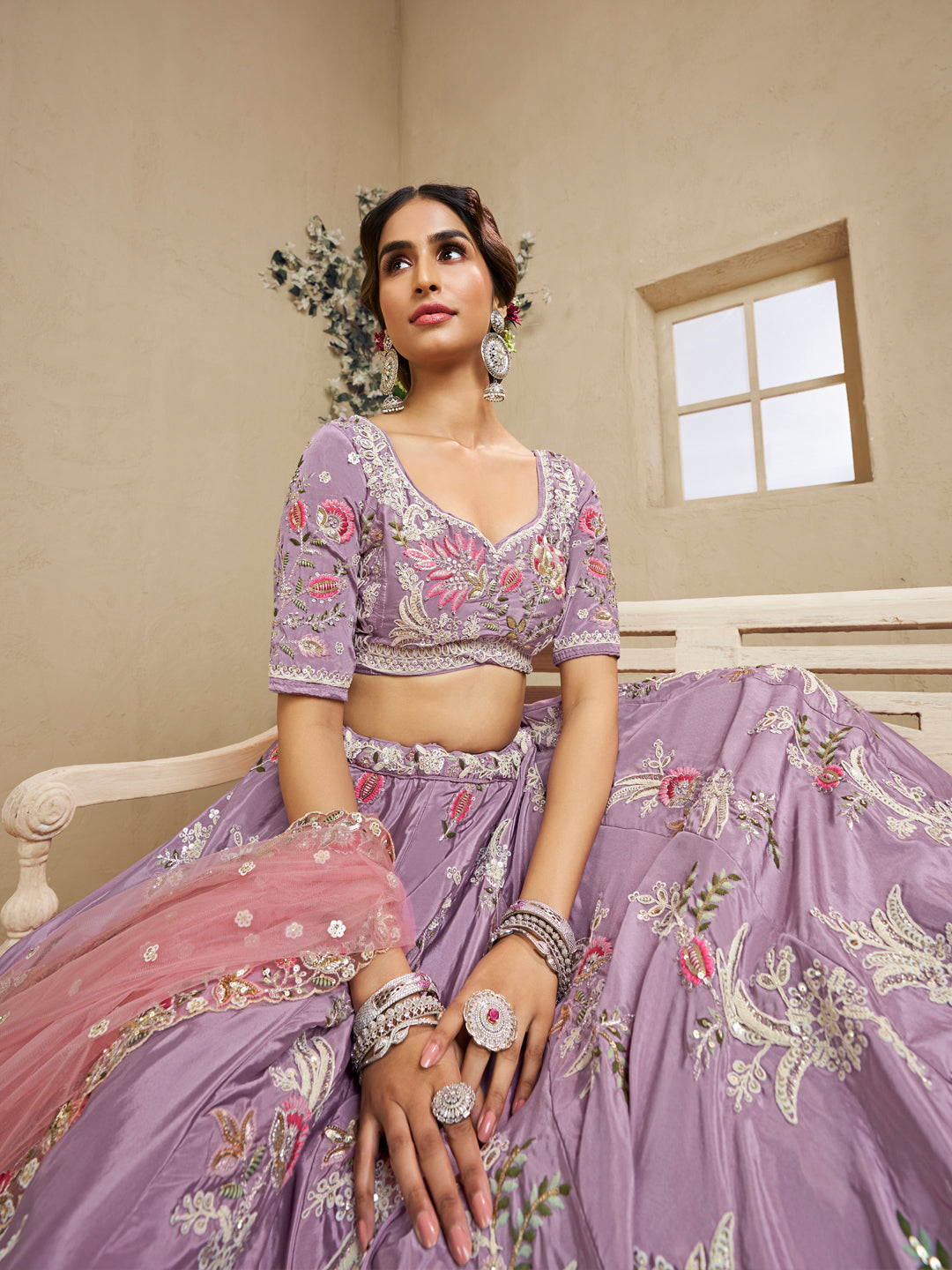 Satin Silk Sequins Embroidered Semi-Stitched Lehenga Choli with Dupatta