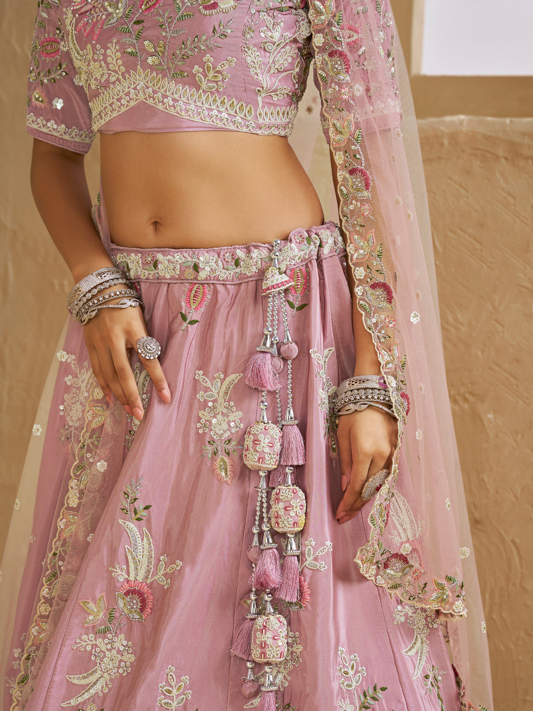 Satin Silk Sequins Embroidered Semi-Stitched Lehenga Choli with Dupatta
