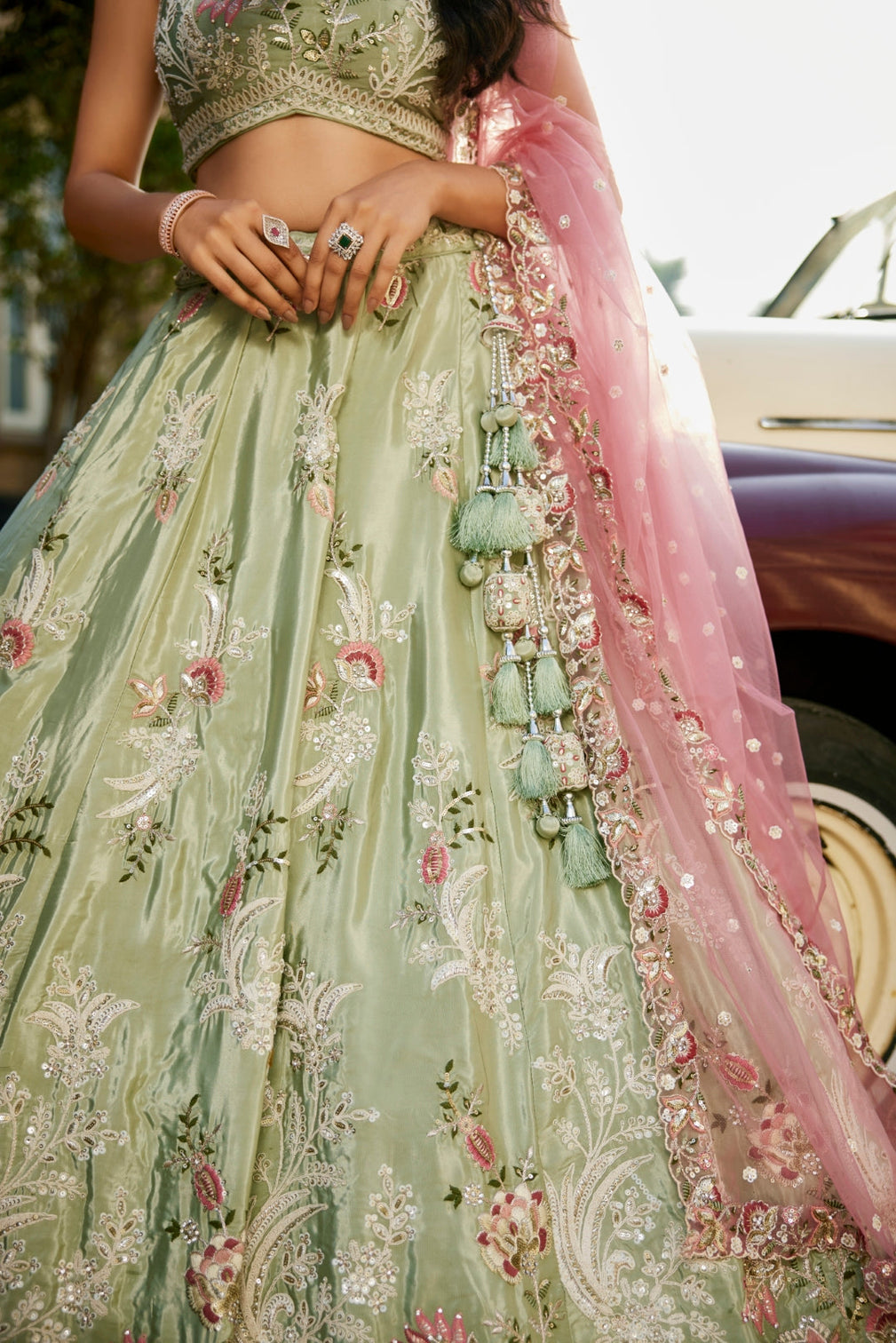 Satin Silk Sequins Embroidered Semi-Stitched Lehenga Choli with Dupatta
