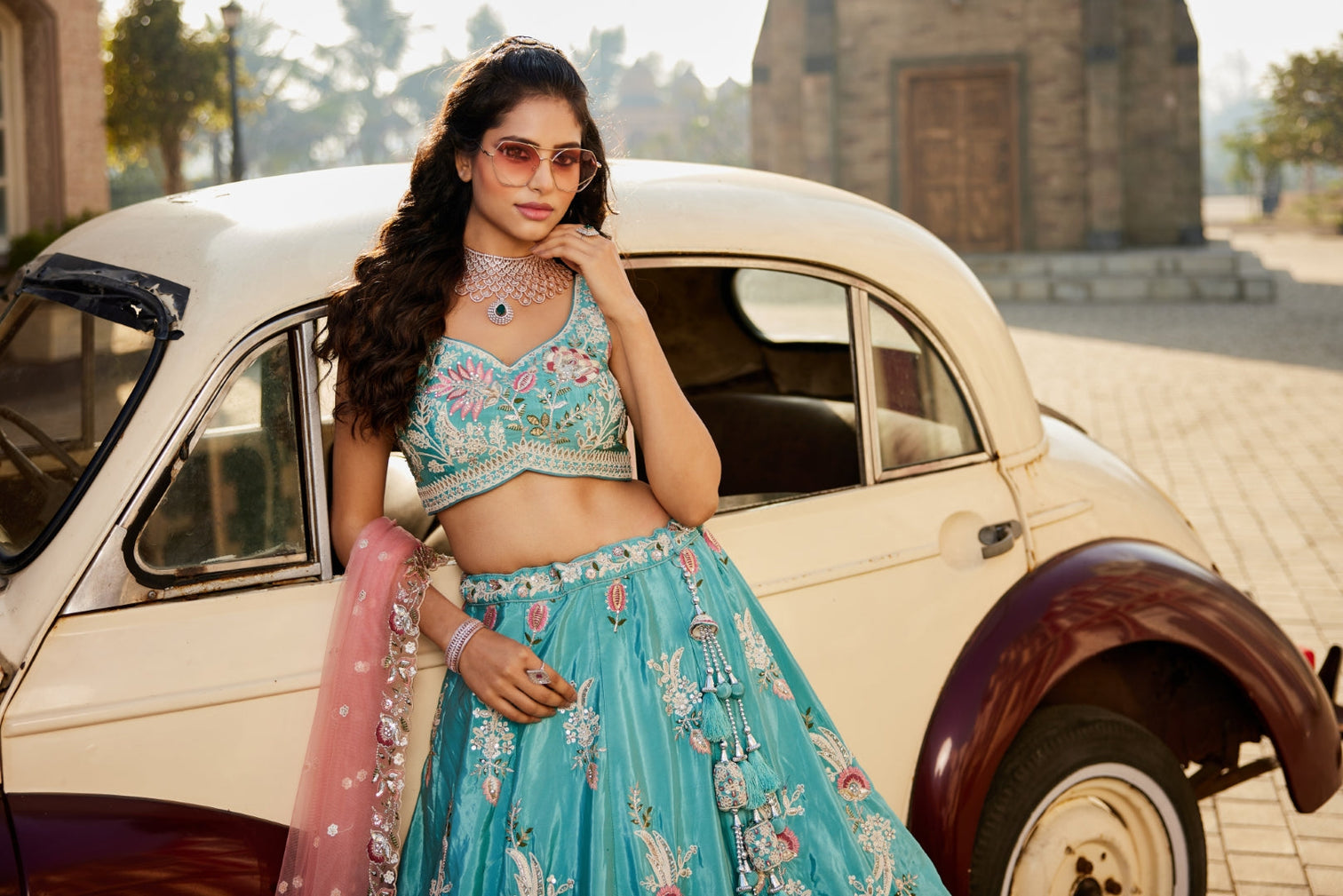 Satin Silk Sequins Embroidered Semi-Stitched Lehenga Choli with Dupatta