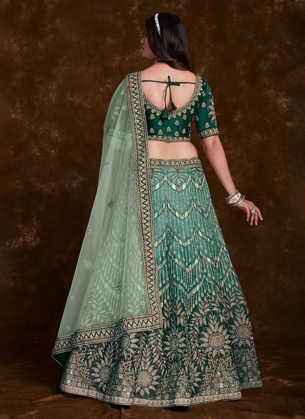 Sea Green Art Silk Lehenga Set with Exquisite Work - Lehenga Designs