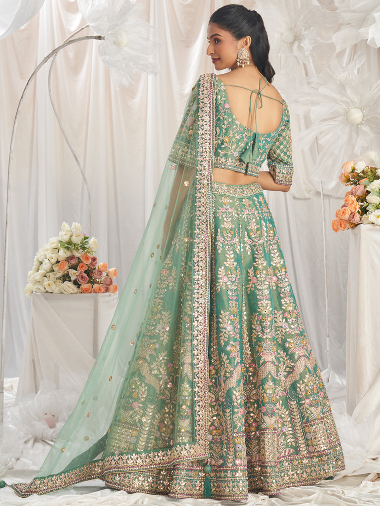 Sea Green Bridel net and Gotapatti & Moti embroidery Semi-Stitched Lehenga choli & Dupatta