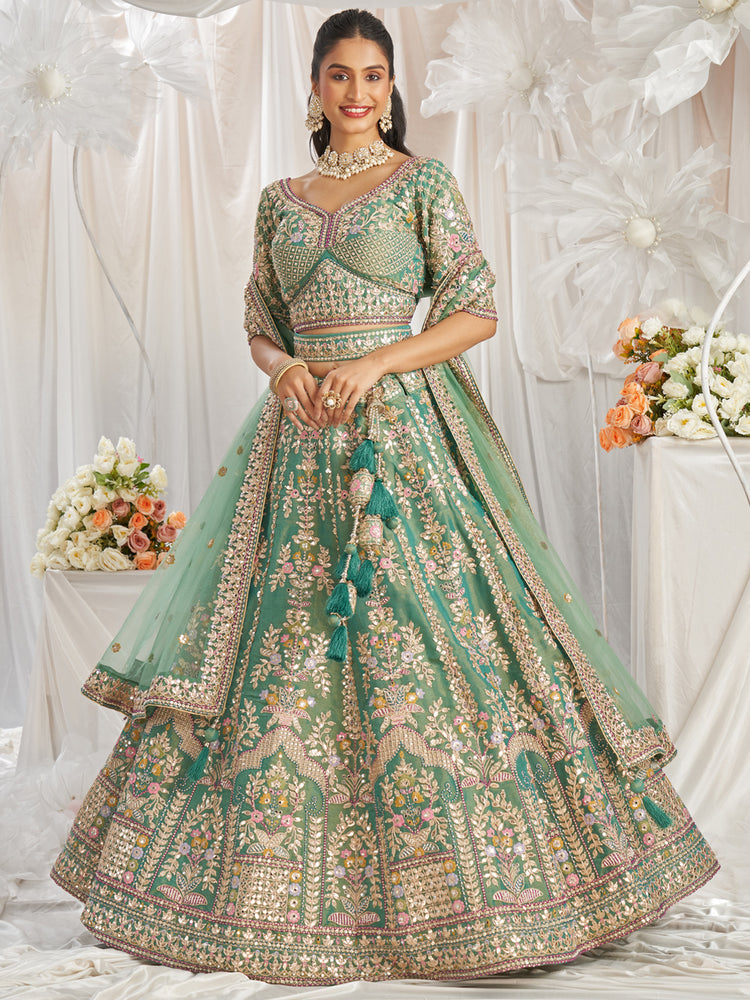 Sea Green Bridel net and Gotapatti & Moti embroidery Semi-Stitched Lehenga choli & Dupatta