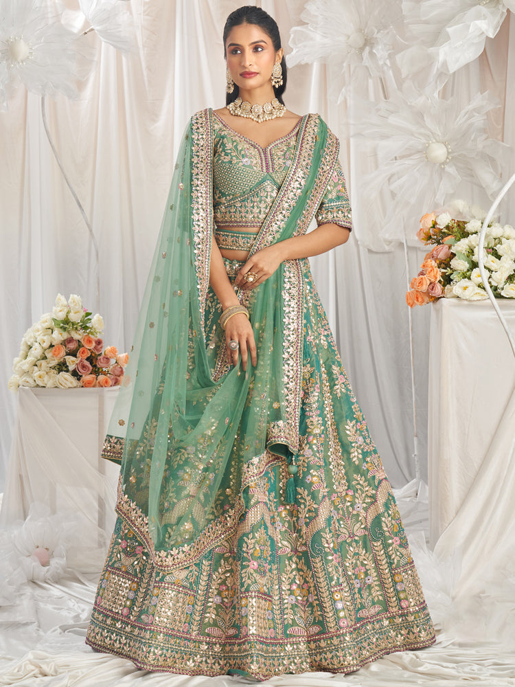Sea Green Bridel net and Gotapatti & Moti embroidery Semi-Stitched Lehenga choli & Dupatta