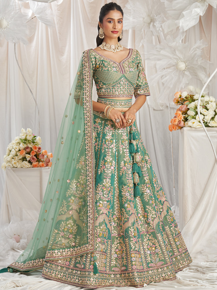 Sea Green Bridel net and Gotapatti & Moti embroidery Semi-Stitched Lehenga choli & Dupatta