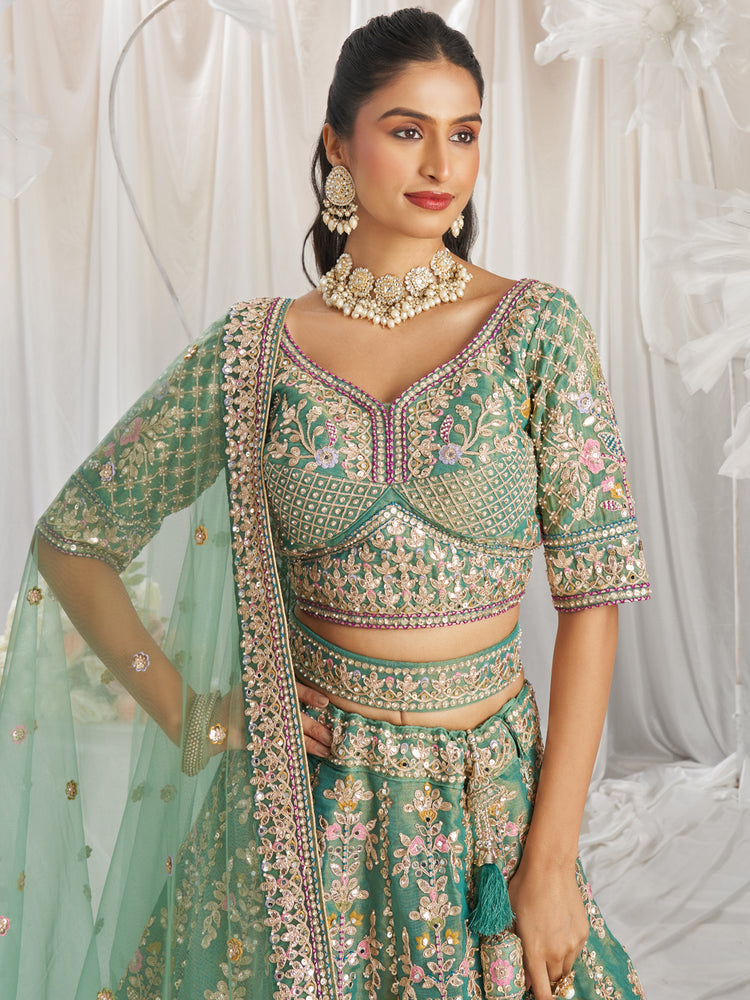 Sea Green Bridel net and Gotapatti & Moti embroidery Semi-Stitched Lehenga choli & Dupatta