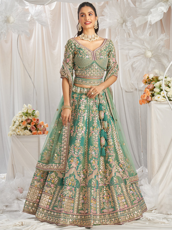 Sea Green Bridel net and Gotapatti & Moti embroidery Semi-Stitched Lehenga choli & Dupatta