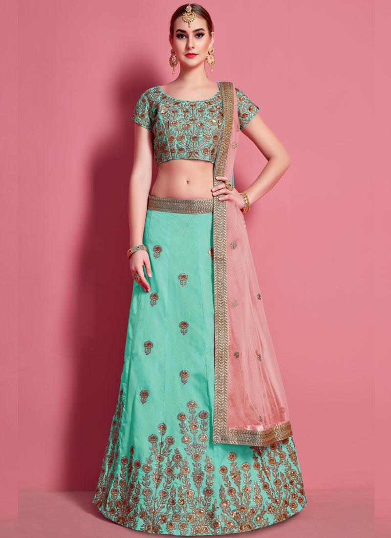 Sea Green Elegance Lehenga Choli With Beige Net Dupatta