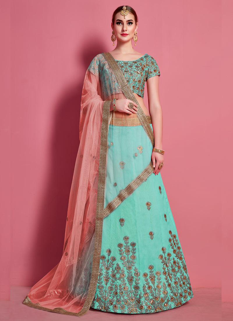 Sea Green Elegance Lehenga Choli With Beige Net Dupatta