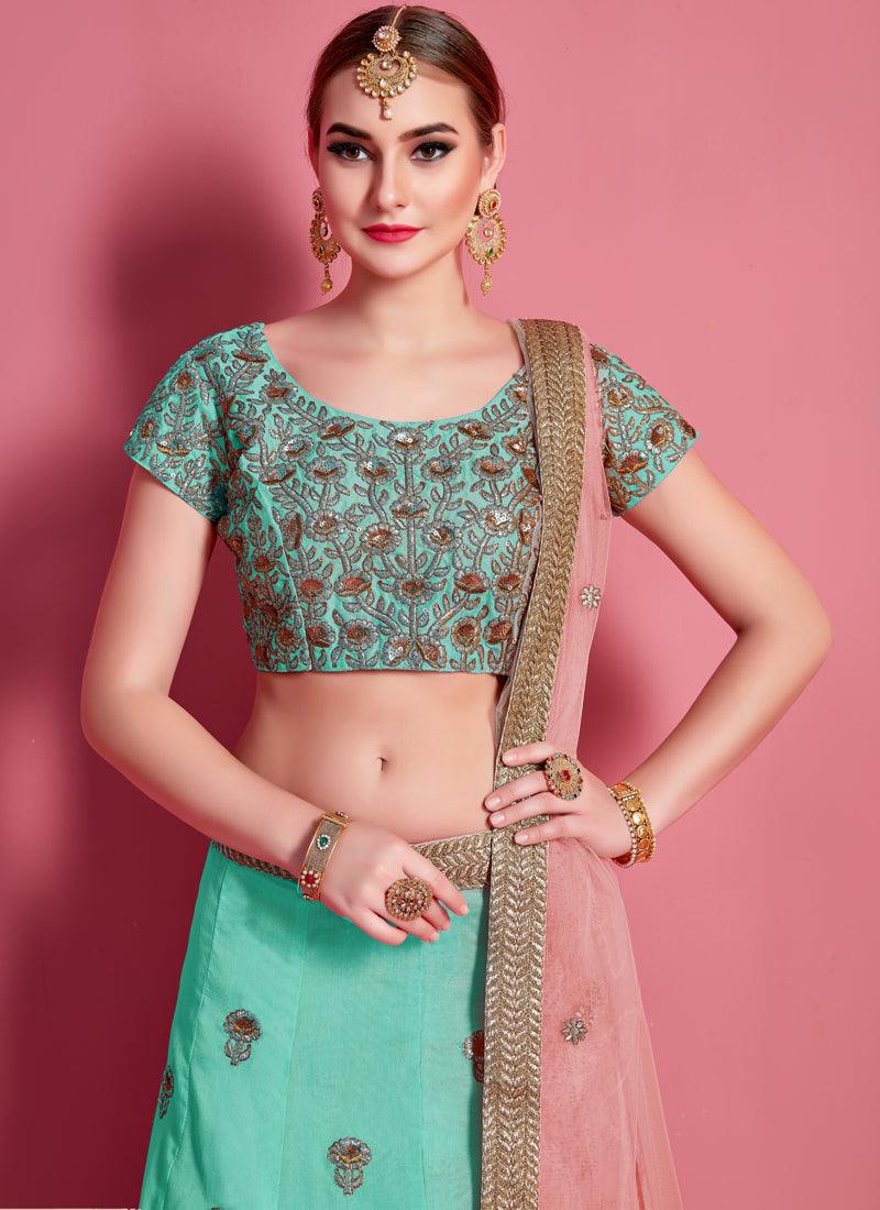 Sea Green Elegance Lehenga Choli With Beige Net Dupatta