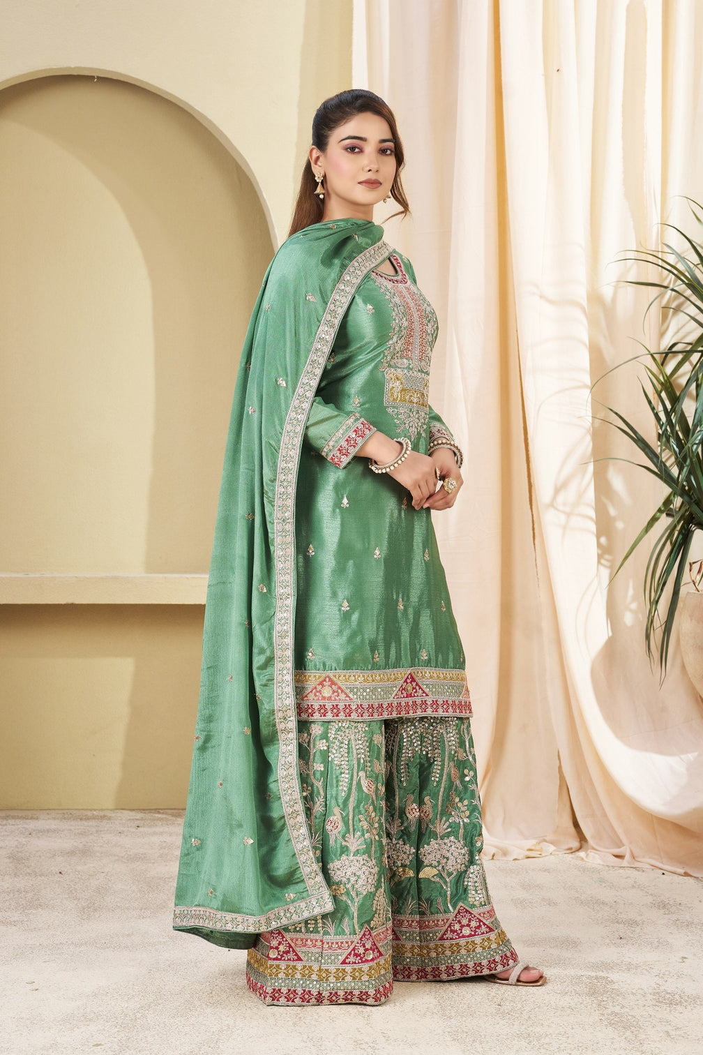 Sea Green Embroidered Palazzo Set