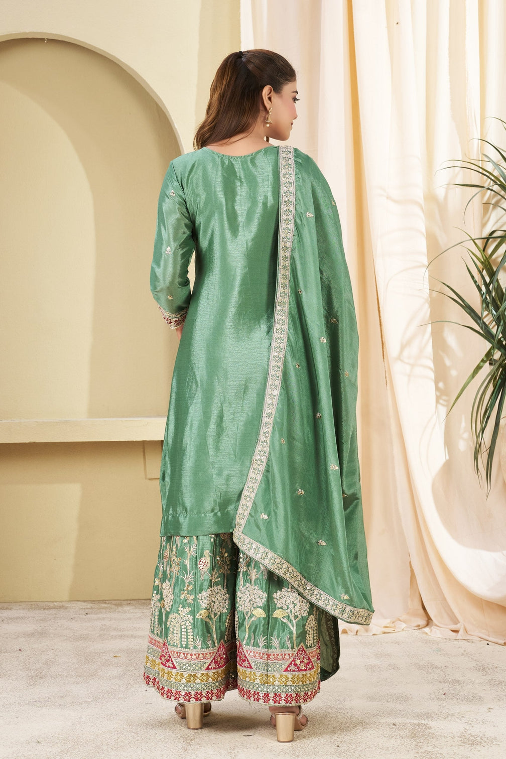 Sea Green Embroidered Palazzo Set