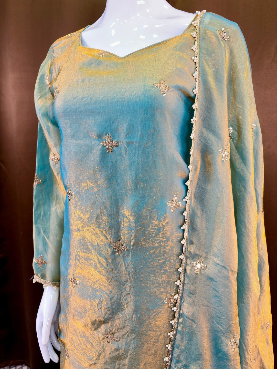 Sea Green Fandy Top Sharara Set