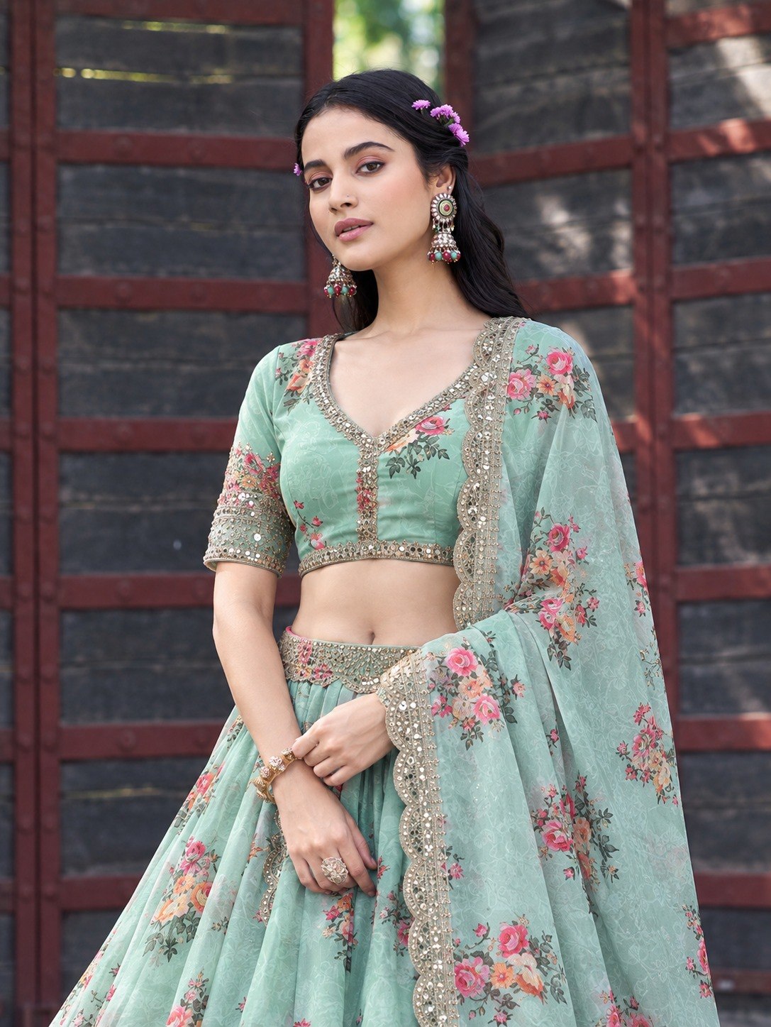 Sea Green Georgette Lehenga Choli