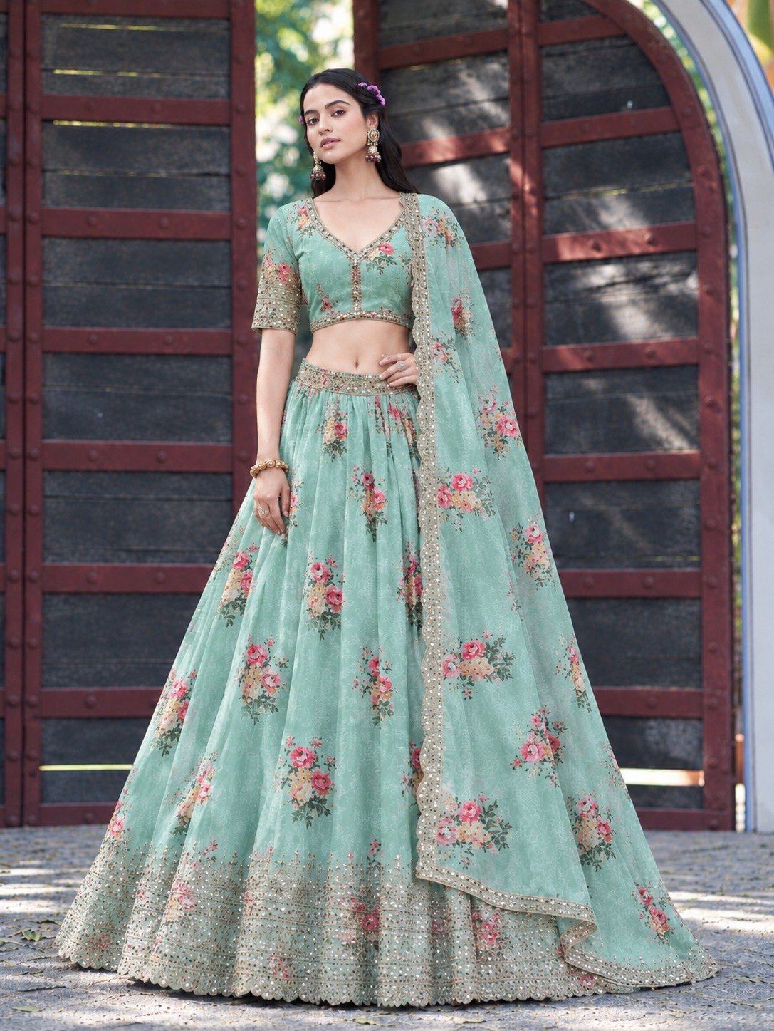 Sea Green Georgette Lehenga Choli