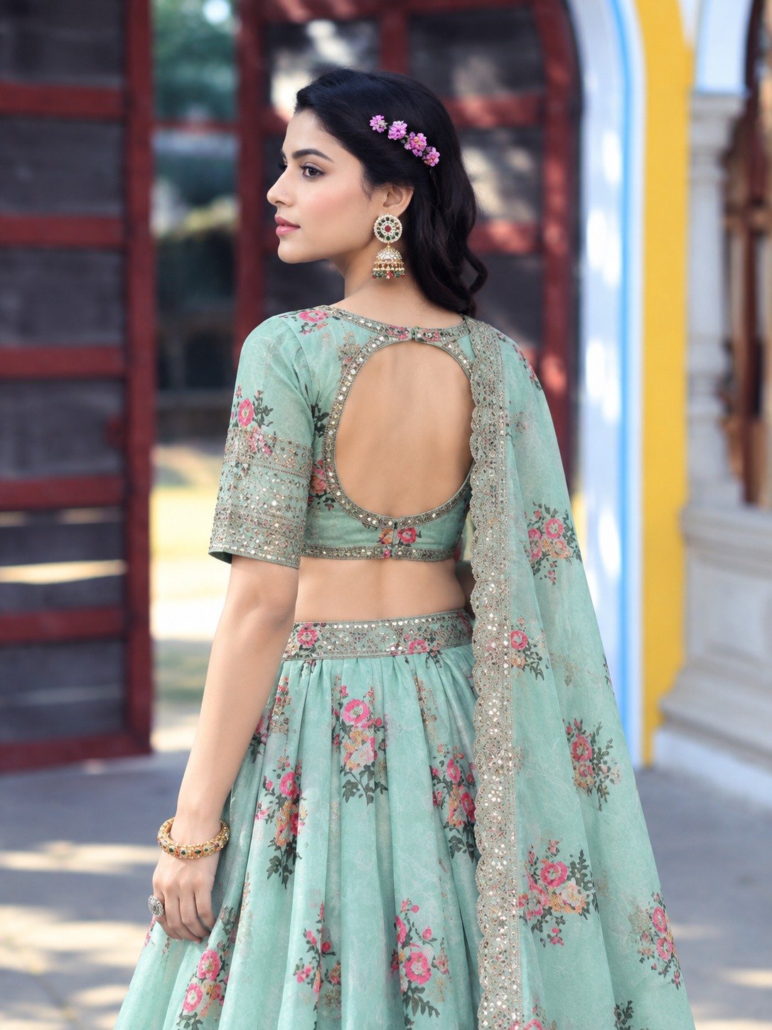 Sea Green Georgette Lehenga Choli