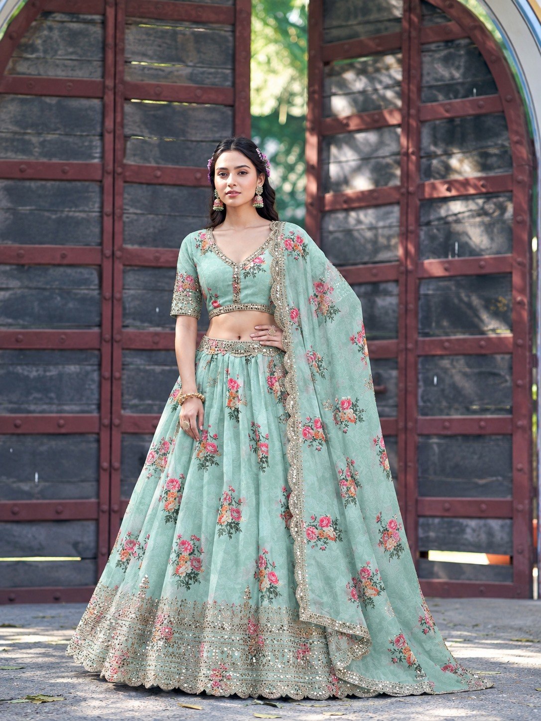 Sea Green Georgette Lehenga Choli