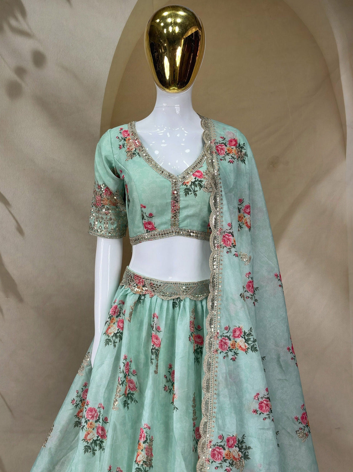 Sea Green Georgette Lehenga Choli