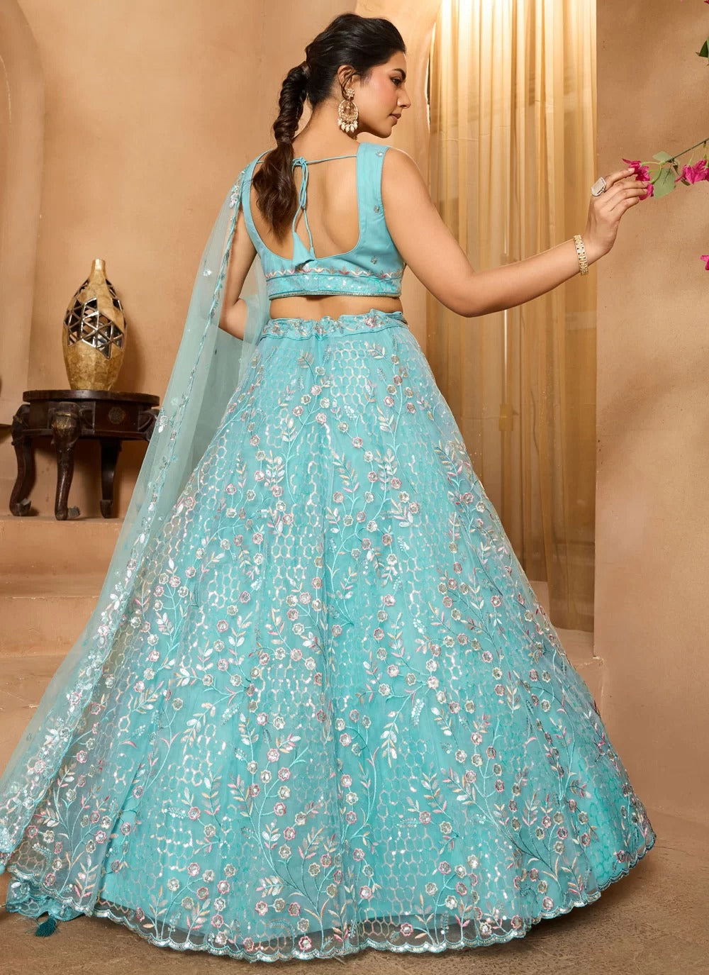 Sea green net lehenga choli for day weddings mehndi destination events