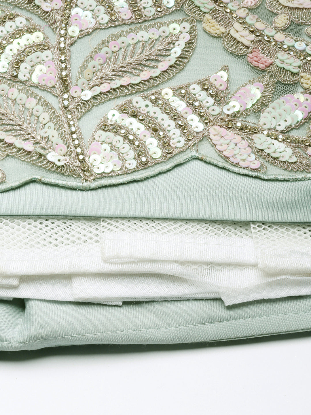 Sea green Net Multi Sequins with heavy Zarkan embroidery Semi-Stitched Lehenga choli & Dupatta