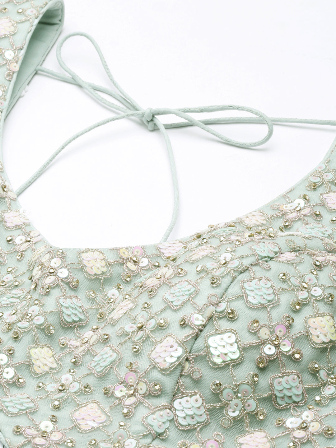 Sea green Net Multi Sequins with heavy Zarkan embroidery Semi-Stitched Lehenga choli & Dupatta