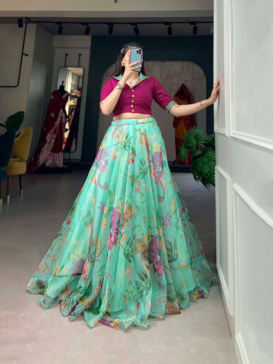 Sea Green Organza Lehenga Co-ord Set for Effortless Elegance