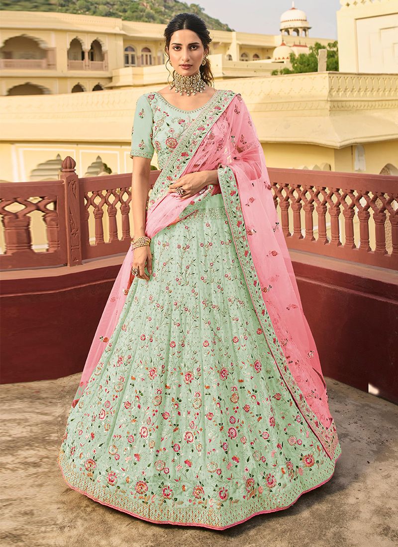 Sea Green Organza Swarovski Work Lehenga Choli