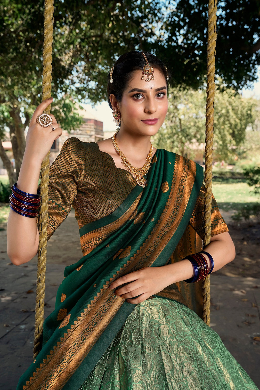 Sea Green Royal Jacquard Silk Pattu Lehenga Choli Collection with Zari Work