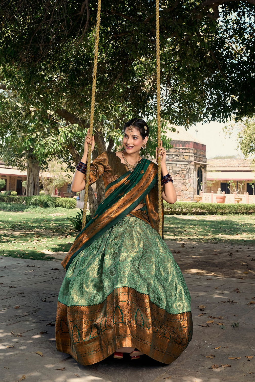 Sea Green Royal Jacquard Silk Pattu Lehenga Choli Collection with Zari Work