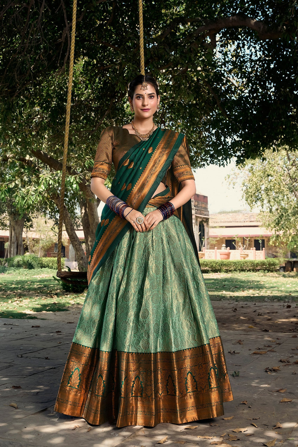 Sea Green Royal Jacquard Silk Pattu Lehenga Choli Collection with Zari Work