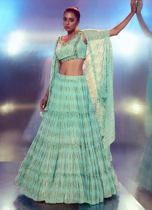 Sea Green Ruffle Designer Chaniya Choli