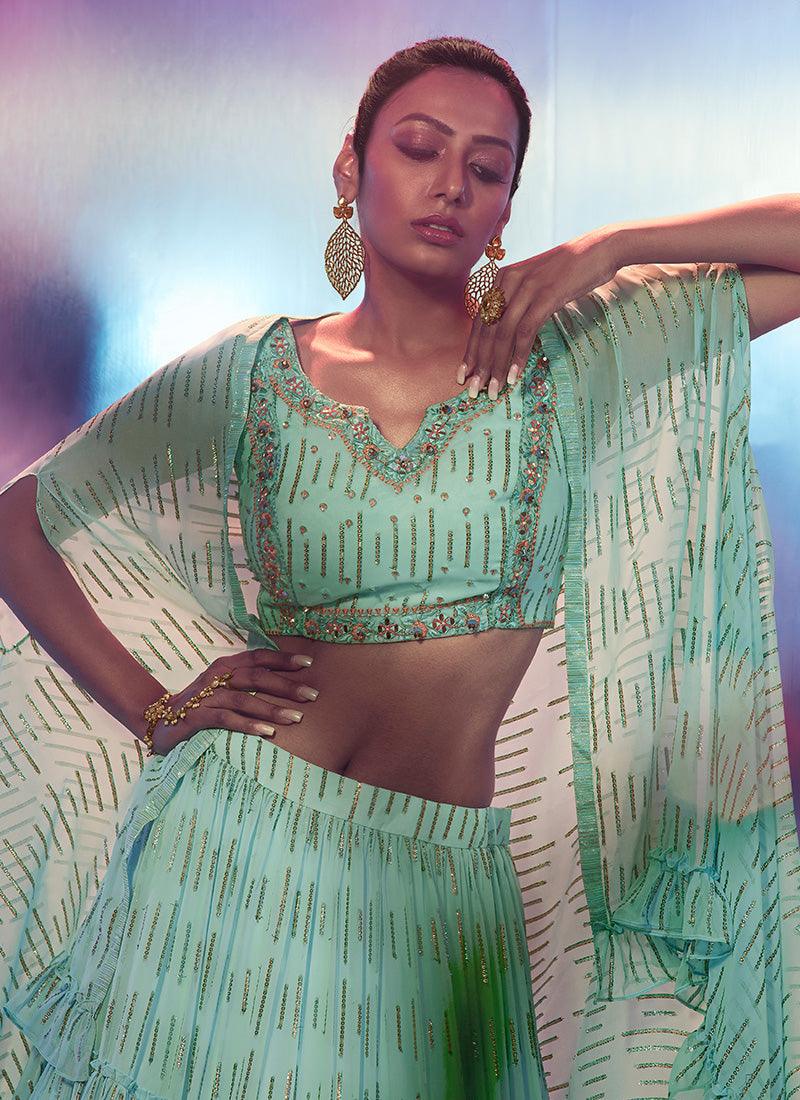 Sea Green Ruffle Designer Chaniya Choli