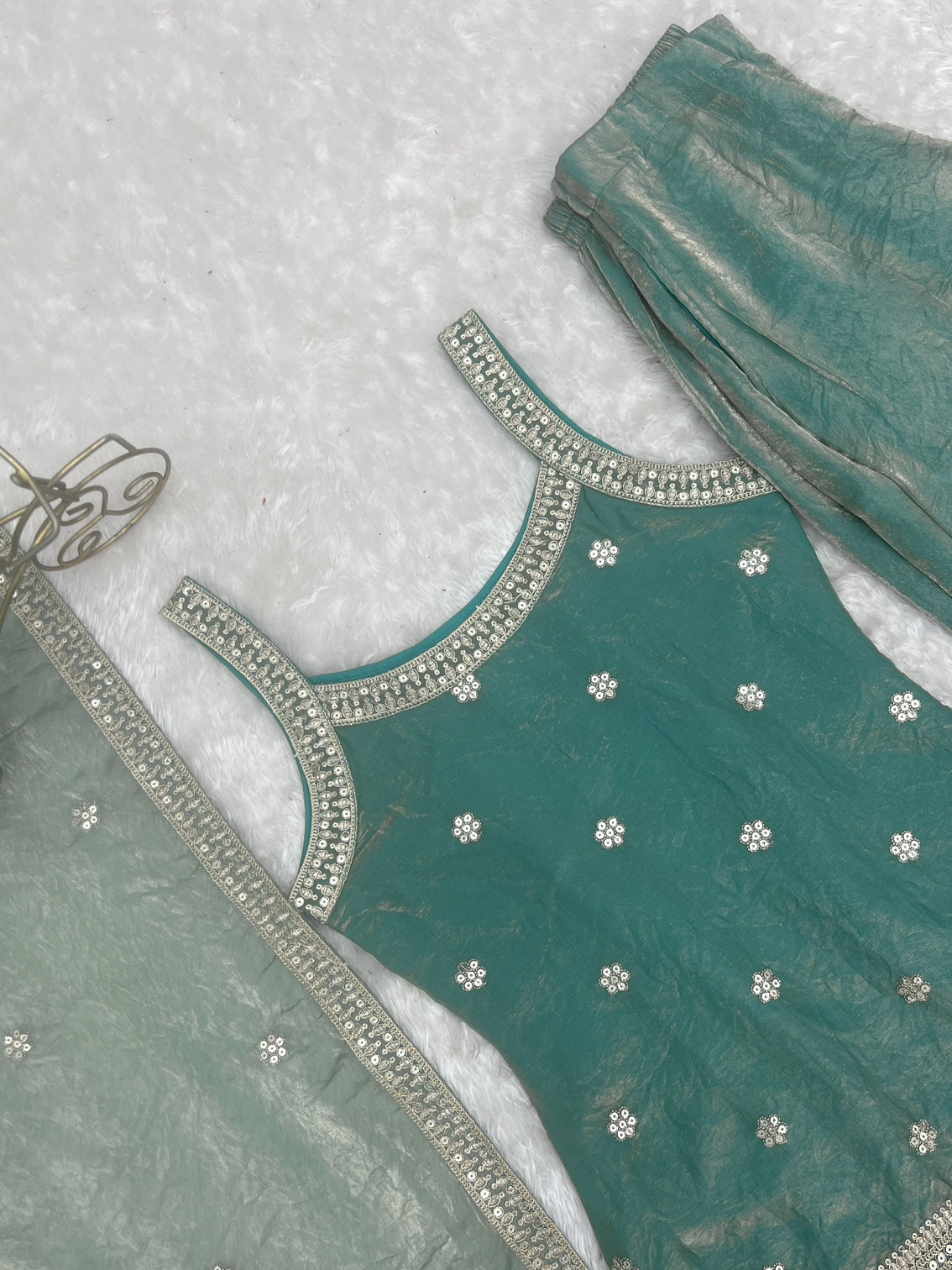 Sea Green Silk Kurta Set with Dupatta