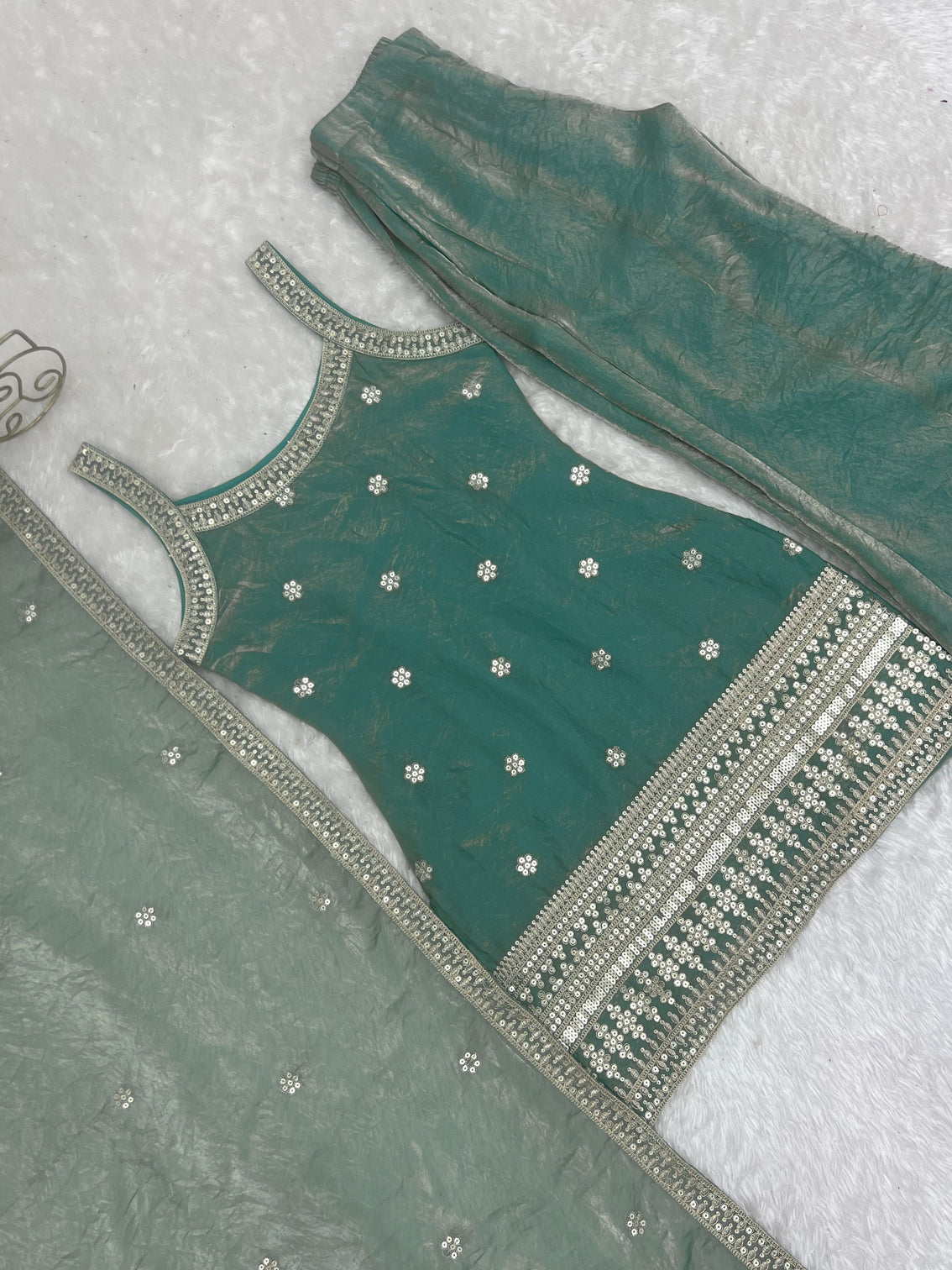 Sea Green Silk Kurta Set with Dupatta