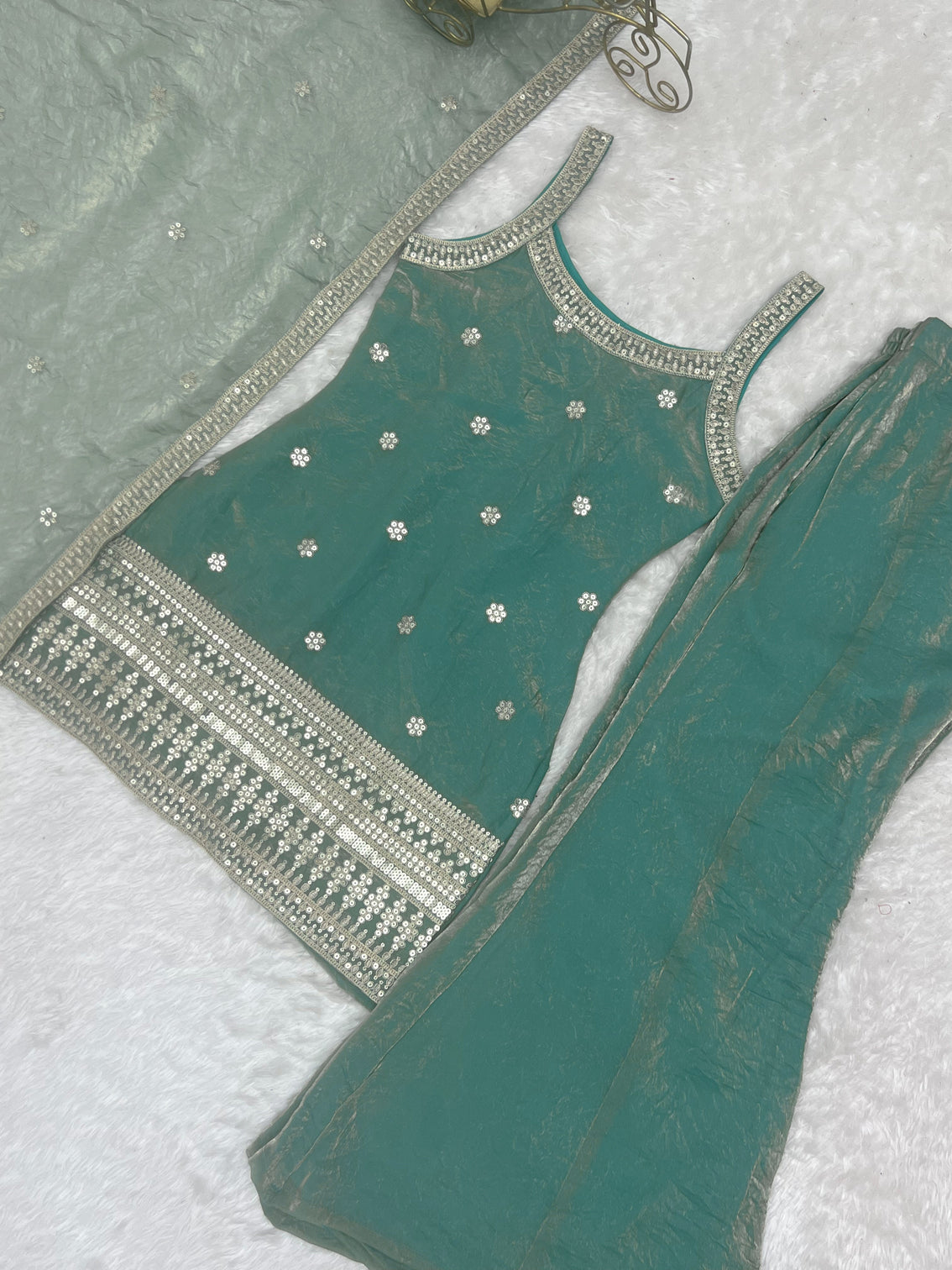 Sea Green Silk Kurta Set with Dupatta