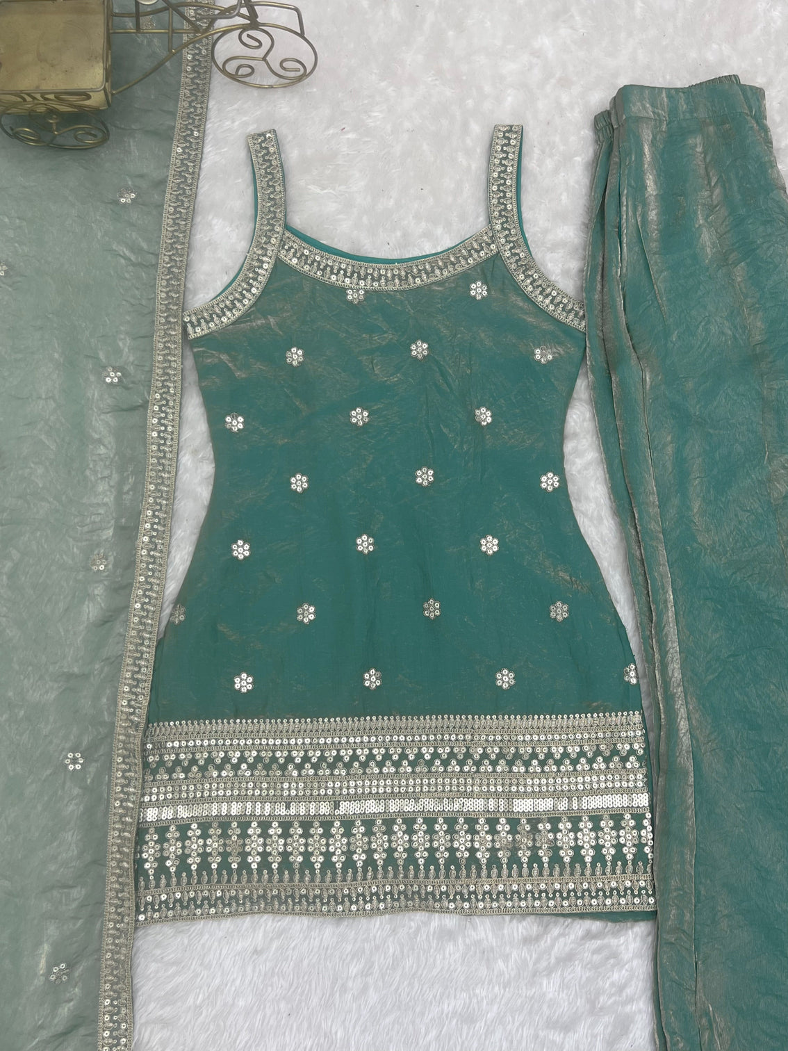 Sea Green Silk Kurta Set with Dupatta