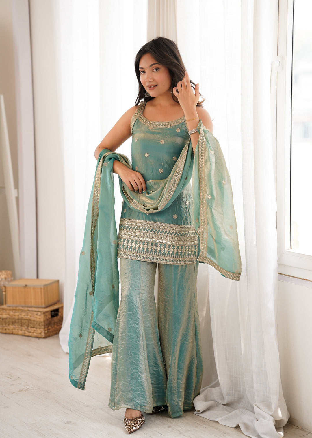 Sea Green Silk Kurta Set with Dupatta