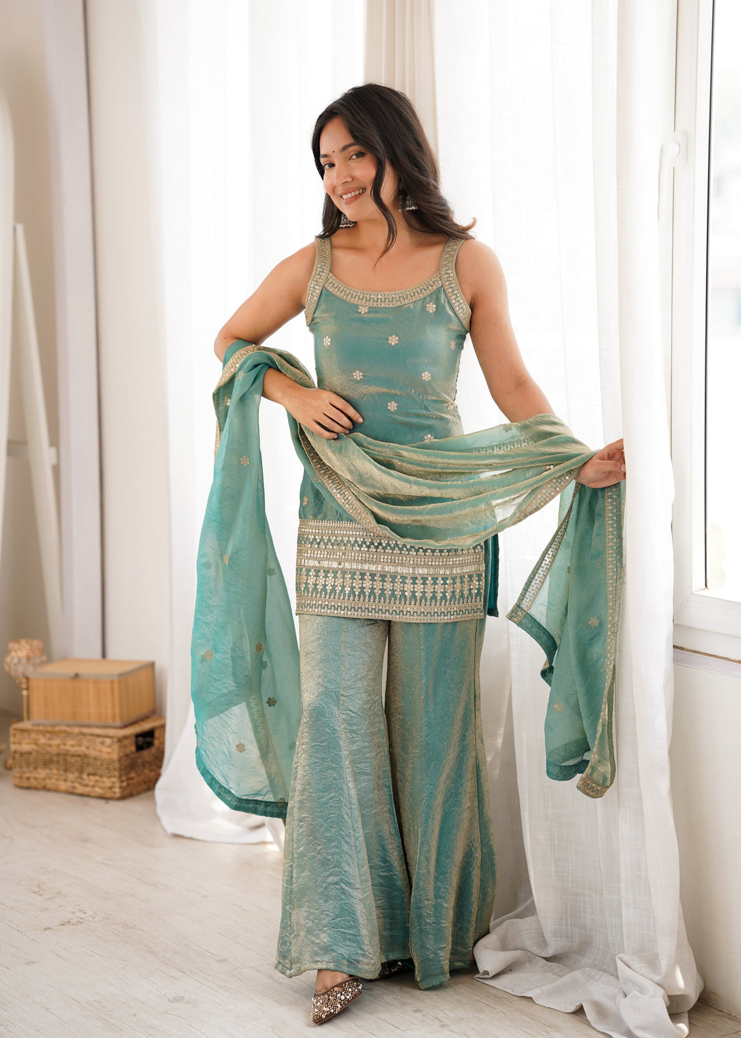 Sea Green Silk Kurta Set with Dupatta