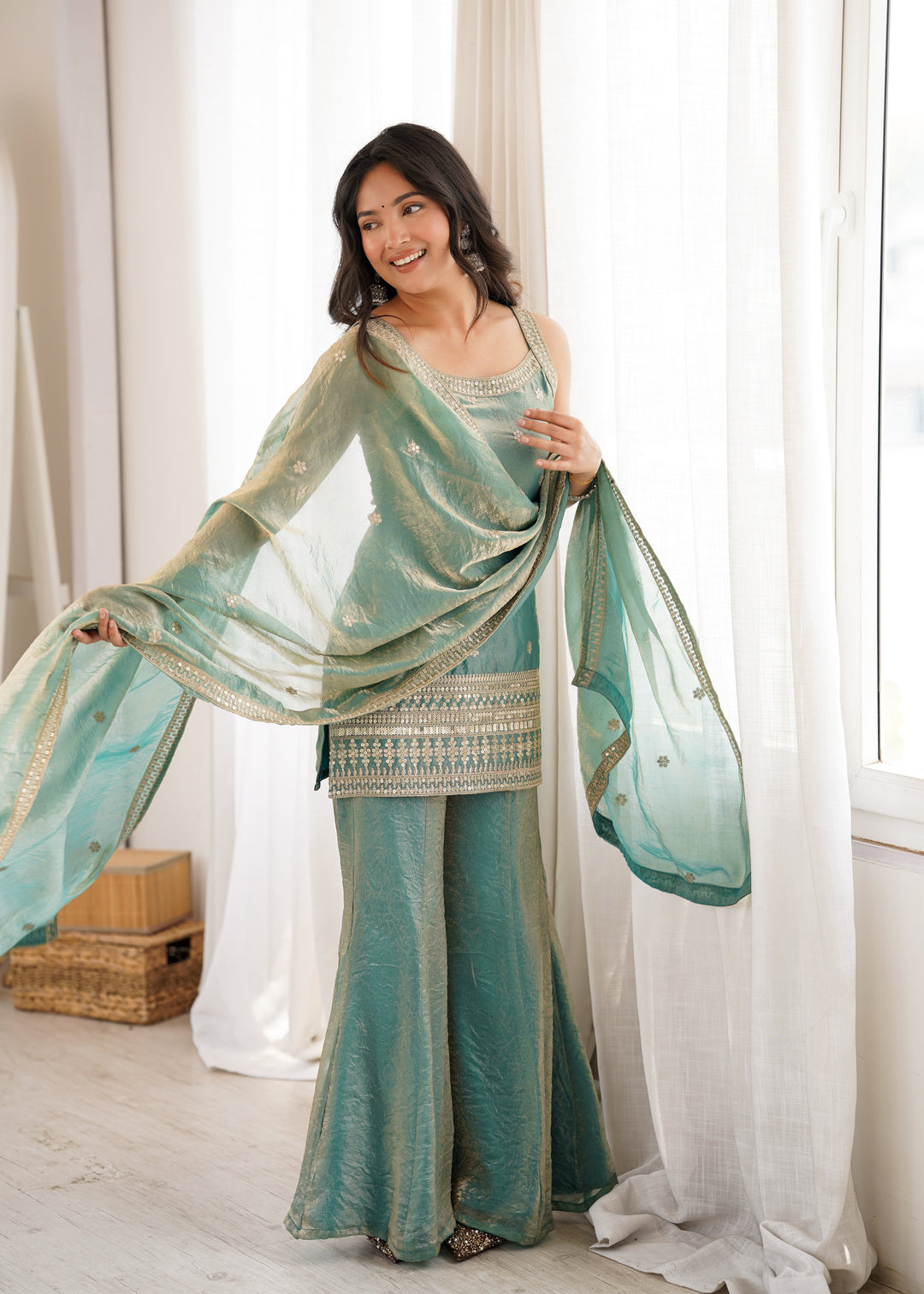 Sea Green Silk Kurta Set with Dupatta
