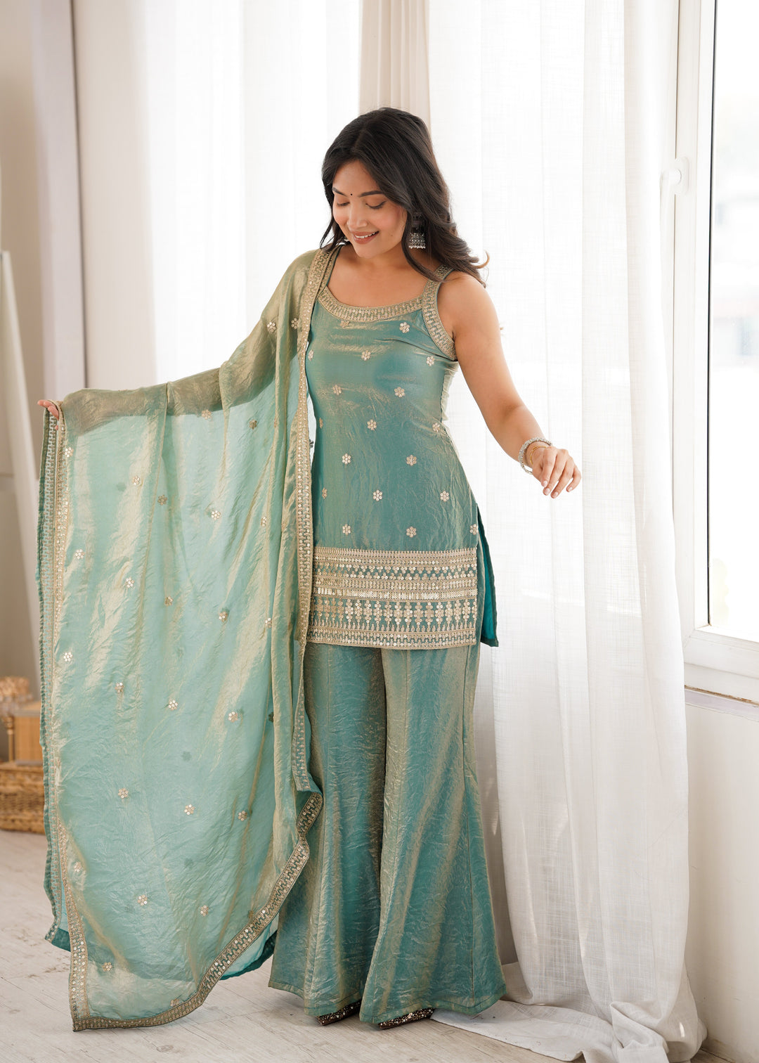 Sea Green Silk Kurta Set with Dupatta