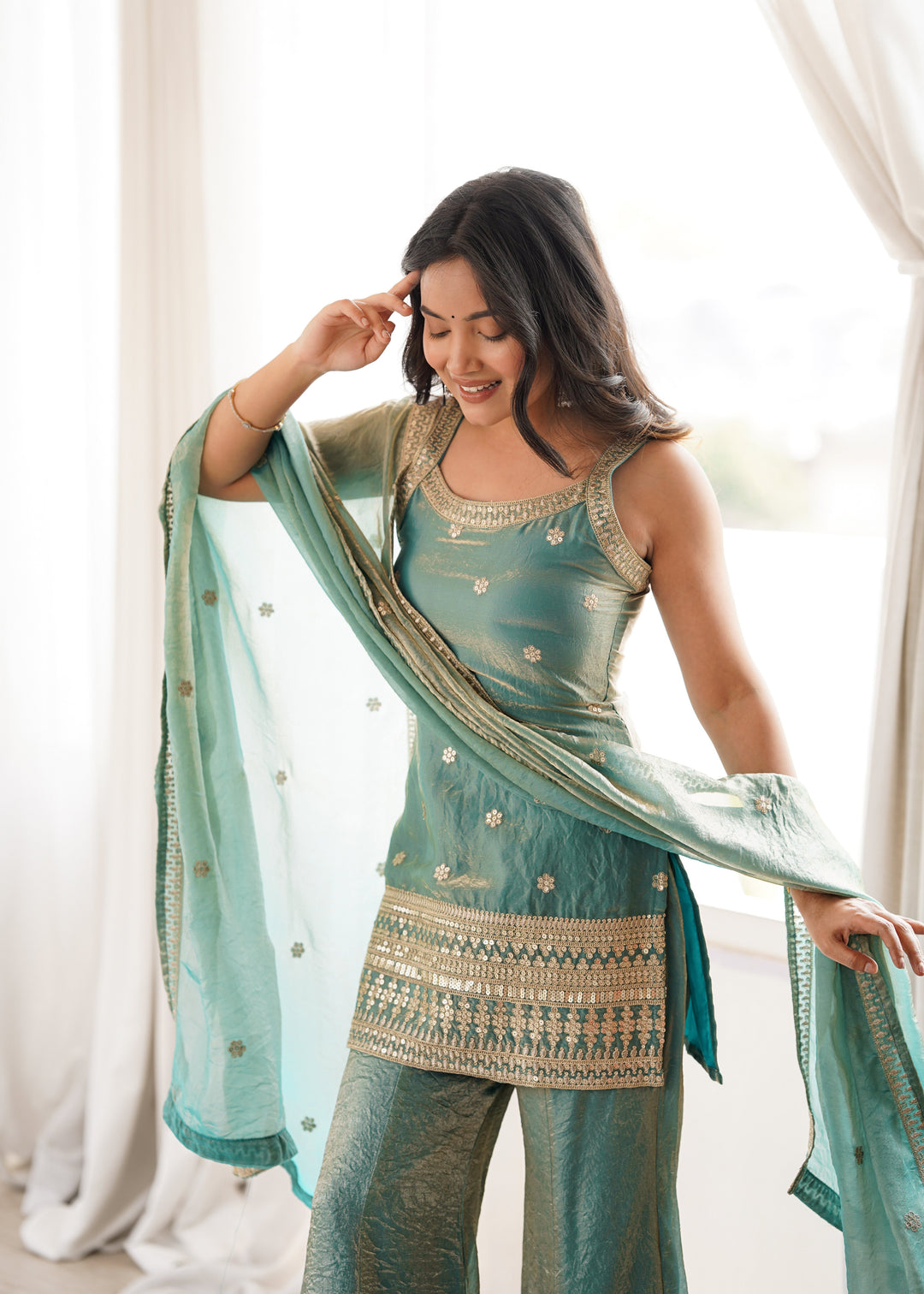 Sea Green Silk Kurta Set with Dupatta
